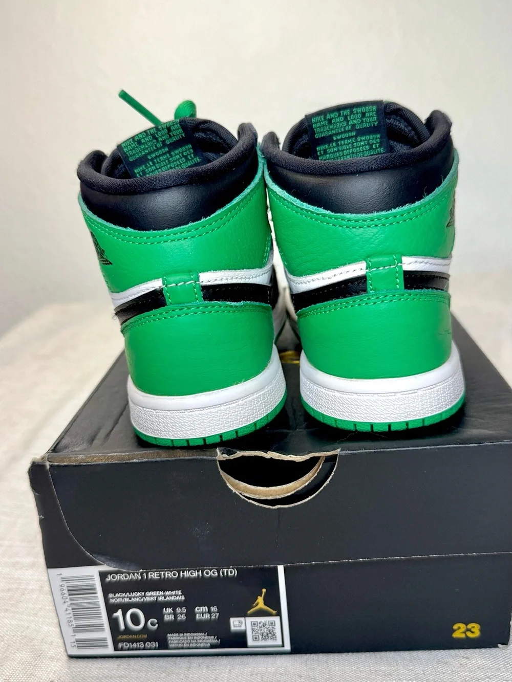 Nike Air Jordan 1 High Kids Shoes - Lucky Green/Black/White